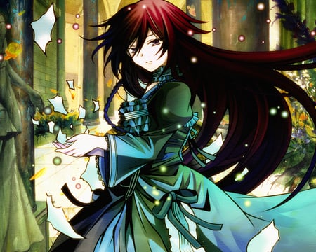 Alice - red hair, anime, pandora hearts, dress, girl, beauty, alice, long hair