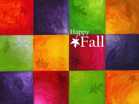 Happy Fall - leaves, green, blue, red