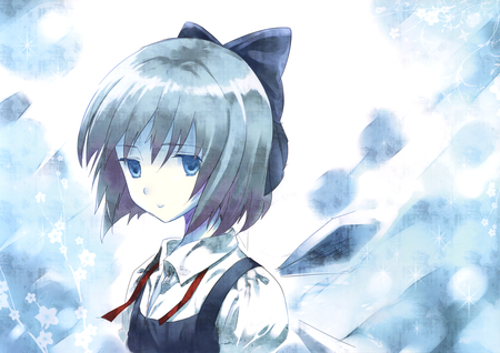 Touhou - headband, blue eyes, short hair, cirno, dress, gray hair