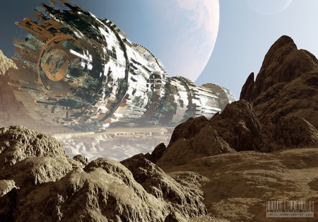 alien world - moon, mountains, planet, rock formations