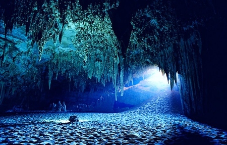 Light in Cave - cave, picture, blue, cool, light