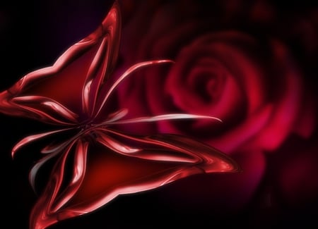 Red - butterfly, abstract, rose, red