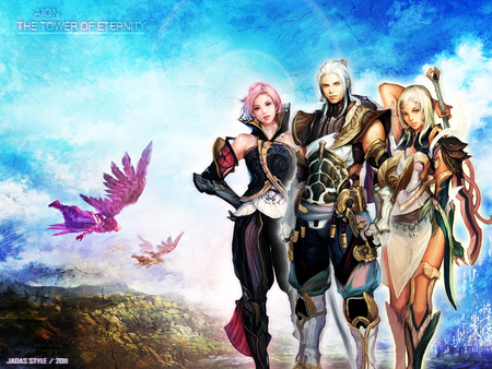 Aion Lights - anime, female warrior, warrior, original, swords, armor, aion lights, fantasy warrior, blades, video games, video game