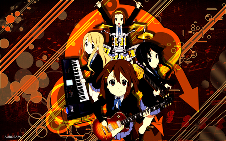 k-on - guitar, yumi, uniform, ritsu, mugi, mio