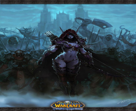 World of Warcraft - viedo game, warrior, monster, dark elf, battle, war, bow, world of warcraft, warcraft