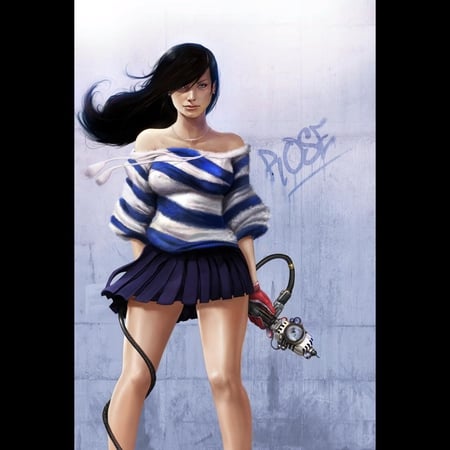 Rose - pretty, legs, hot, dress, girl, beauty, hair, cg, style, rose, face, weapon, action, sexy, school girl