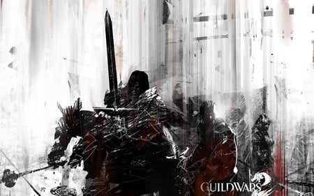 Guild wars 2 - sword, black n white, worrior, horse