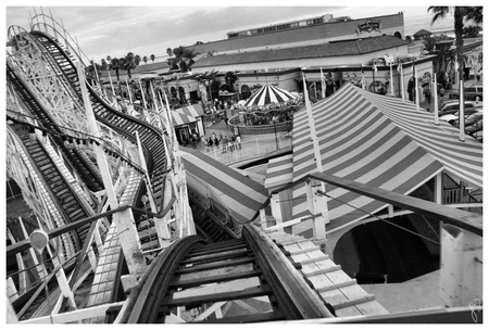 Roller coaster - fun, black, grey, white, tivoli, roller coaster, black and white, park