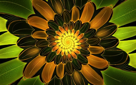 Spiral_petals - brown, petals, green, spiral, flower, abstarct