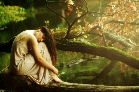 The Secret Wood - fantasy, secret, tree, woman, wood