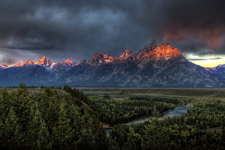 Last sunbeams - dark, mountains, nature, evening