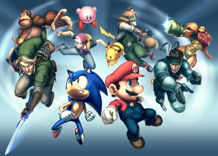 Super Smash Bros - mario, kirby, sonic, metal gear solid, zelda