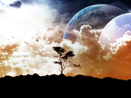 Moons and clouds - moon, nature, sky, photoshop