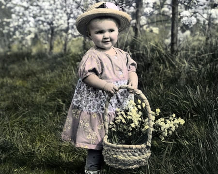 Vintage girl - girl, people, flower, vintage