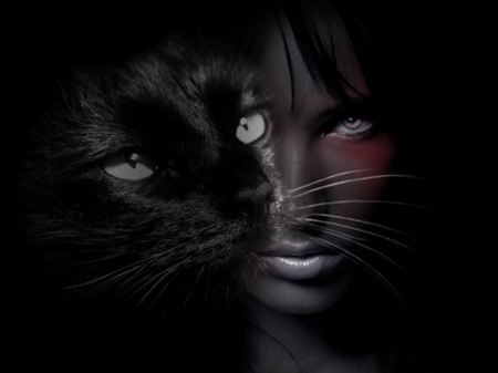 Cat Woman - woman, abstract, cat, manipulation, black