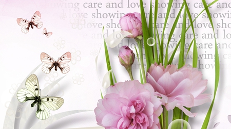 Loving Care - summer, spring, butterfly, abstract, pink, peony, flowers, firefox persona, butterflies