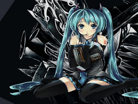 Black Hotti Miku - anime, miku, volcaloid, 2011, classic, girl, new, wall