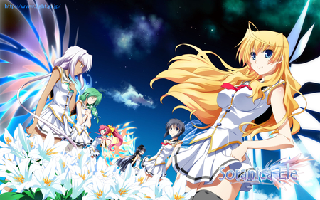 Soranica Ele - flowers, girls, cg, game, anime, wings, cute