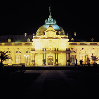 Night view of a unique castle