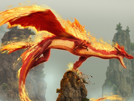 Dragon En Llamas - abstract, fantasy, dragon, fire, en llamas, mountain