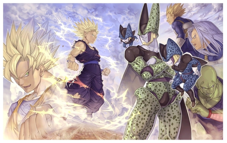 Z Fighters and Cell - dragonball, anime, fighters, gohan