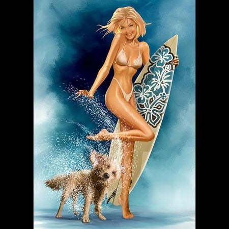 Soaked - soaked, hot, girl, blonde, dog, vector, wet, sexy