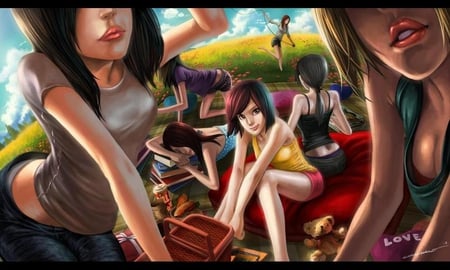 She's The One - beauty, love, lips, female, girl, hair, picnic, fantasy, cg, pretty, party, teen