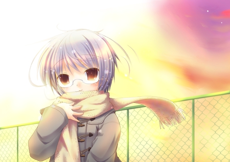 Nagato Yuki - anime, anime girl, girl, kawai, scarf, glasses, nagato yuki, cute, suzumiya haruhi no yuutsu