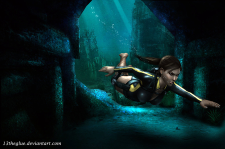 Lara - lara, ruins, swimming, underwater