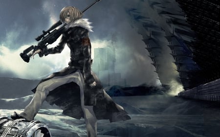 The Lonely Sniper - anime, lonely, alone, hair, style, sniper, hd, weapon, action