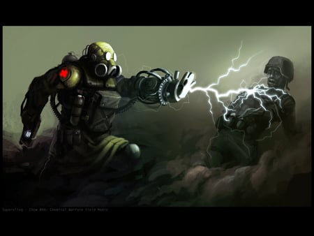 chemical warfare - soldier, skulls, electricuting, wasteland