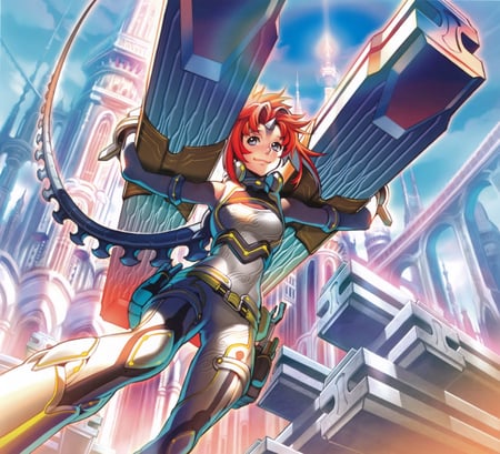 Midori Foo - armor, red hair, fantasy, anime, female warrior, original, anime warrior, midori foo