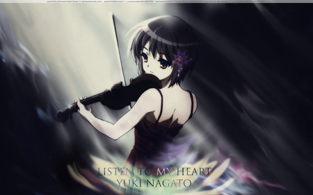 Nagato Yuki - polychromatic, cool, cute, instrument, violin, suzumiya haruhi no yuutsu, anime, girl, nagato yuki, sexy