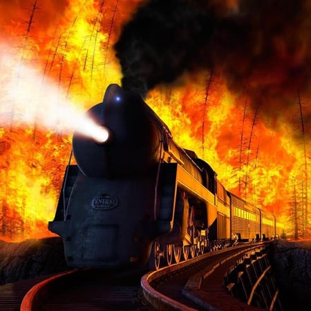 Streamliner's Run - train, art, stream, fire, run, cg