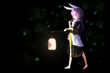 A glimmer of Hope - beauty, sexy, animal ears, hot, purple hair, anime girl, touhou, tagme, lantern, beautiful, udongein inaba, cute, dress