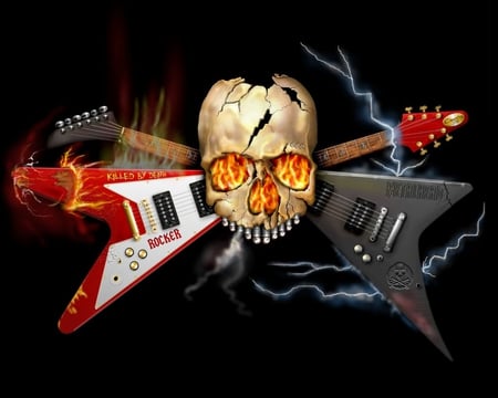 Heavy Metal - skull, flame, heavy, metal, guitar, flames, fire