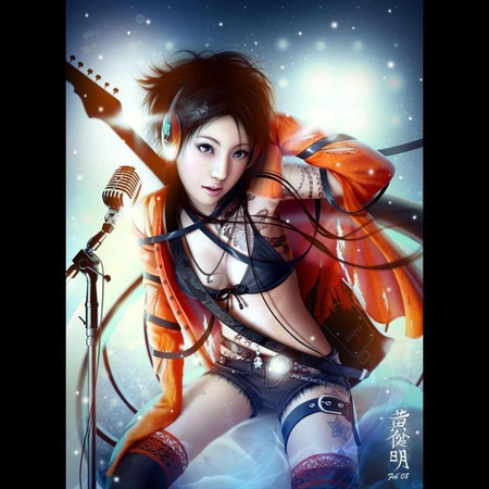 Superstar - beauty, female, hot, guitar, superstar, music, super, fantasy, cool, pretty, anime, oriental, sing, sexy, girl, flash, cg, mucis, star