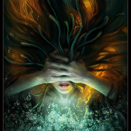 Syllia's Nightmare - beauty, girl, lips, water, lovely, fantasy, cg, syllia, nightmare