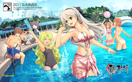 zero no kiseki - wt, headband, water, bikini, short hair, lon gahir, gray hair