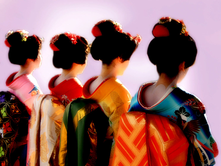 four kimono - kimono, female, japan, japanese