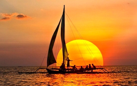 Beautiful Sunset - sailing vessel, sea, sunset, beautiful