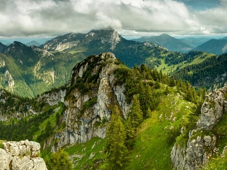 view-from-breitenstein - grss, nature, sky, view, hills, trees, clouds, mountains