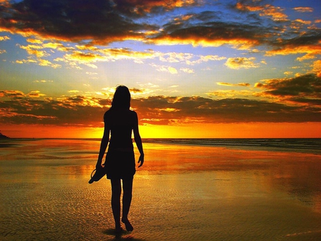 On Beach-At Sunset - picture, beautiful, on beach, colors, at sunset