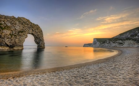 ROCK ARCH at DUSK - stone, arch, beach, sunset, rock, sea, landscapes