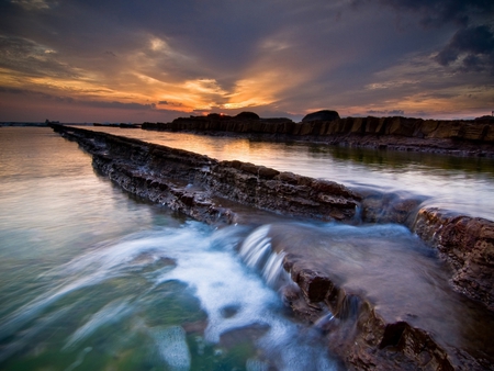 Beautiful River - rockes, sky, landscape, sun, scencery, sunset, waterfall, nature, view, clouds, beautiful, river, tree