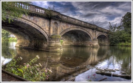 OVER DE BRIDGE - white, sky, lake, dark, bridge