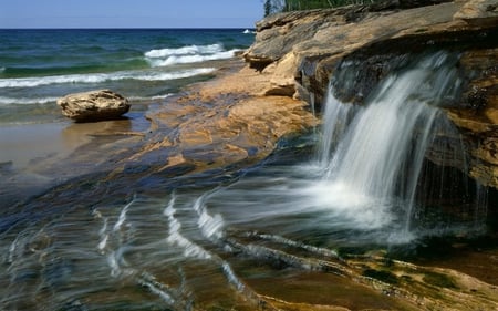 Stone waterfall - nature, stone, beaches, waterfalls