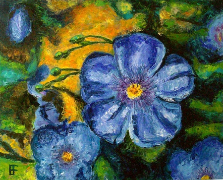 Blue Flax Flowers - flowers, nature, blue, painting, beauty, art, falx