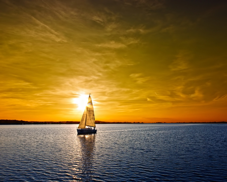 Sunset sailboat - sky, sunset, sea, sailboat