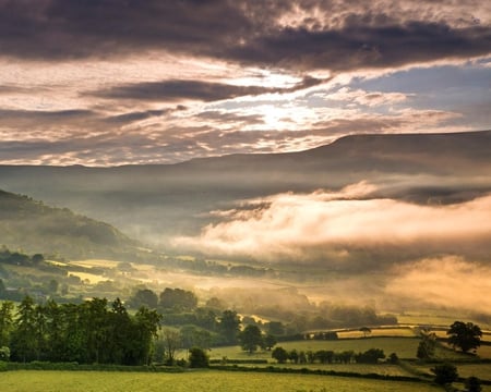 Misty Countryside Wales - Fields & Nature Background Wallpapers on ...